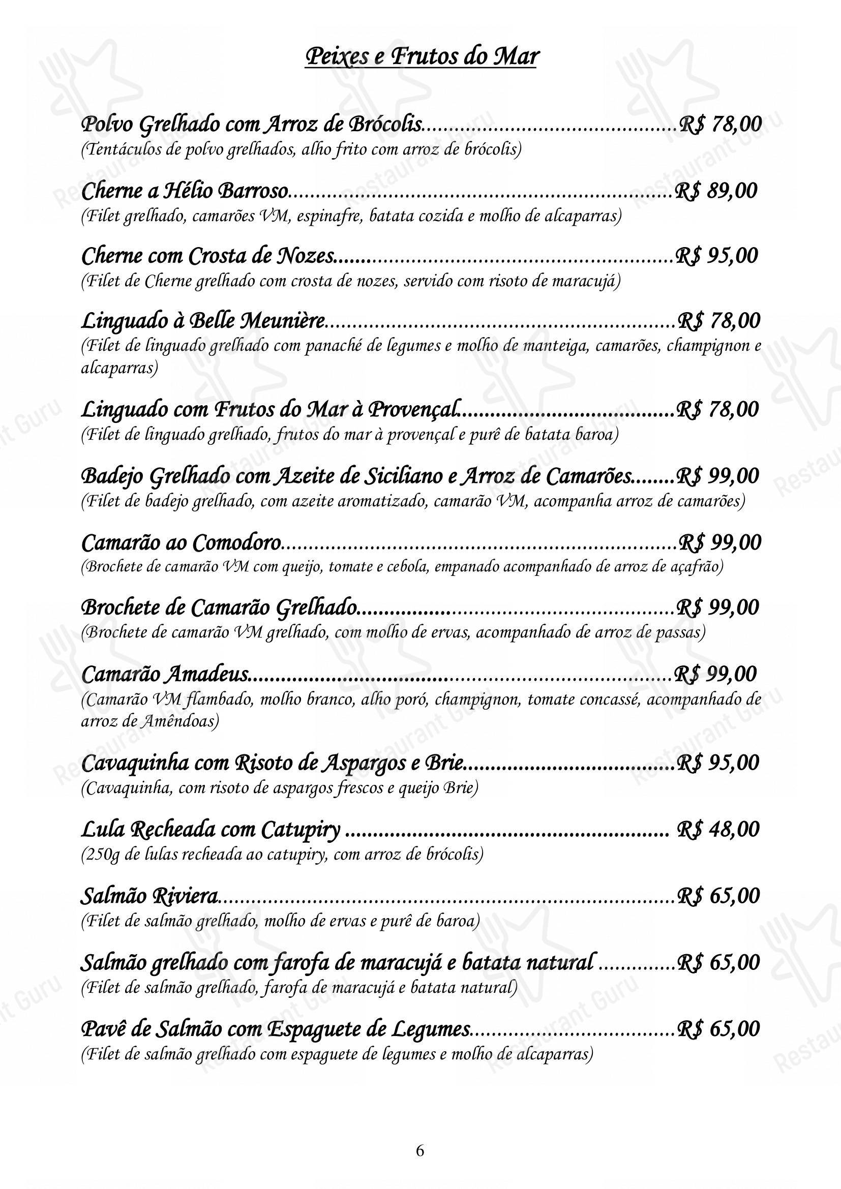 Restaurante Convés em Rio de Janeiro - Menu