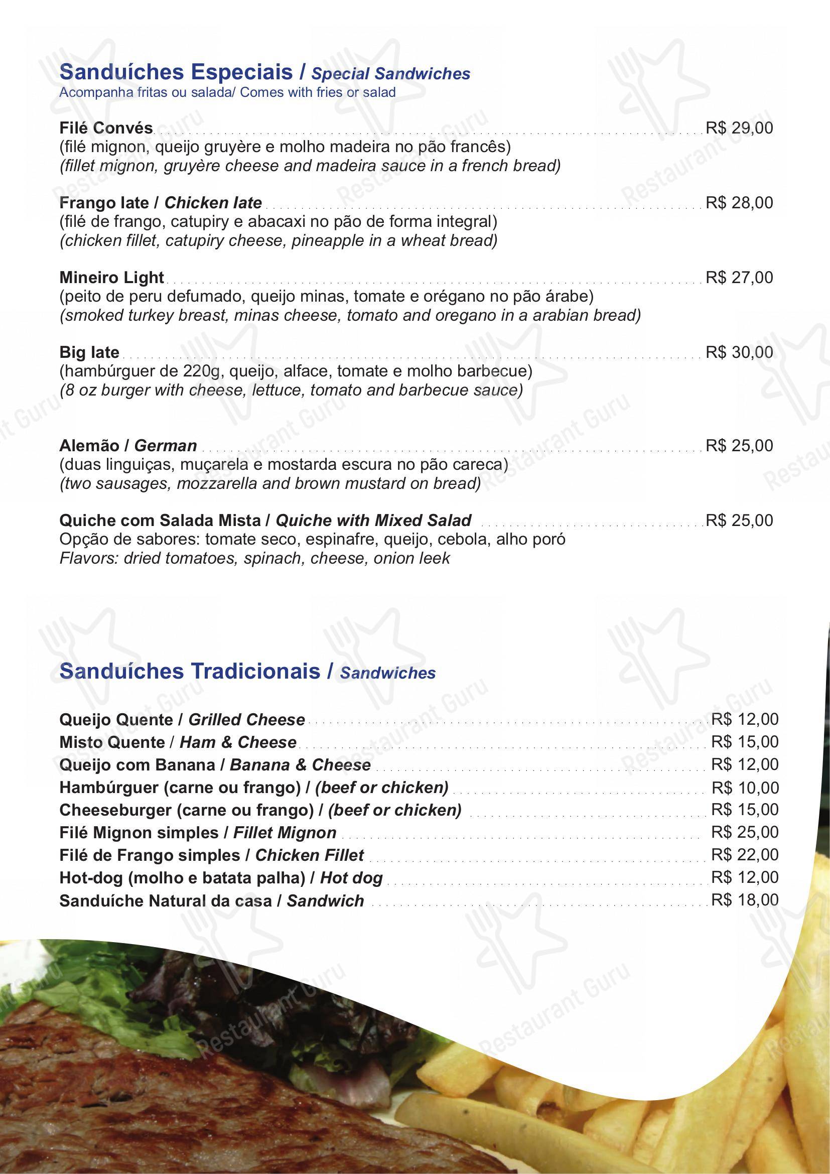 Menu bar para Restaurante Convés restaurante