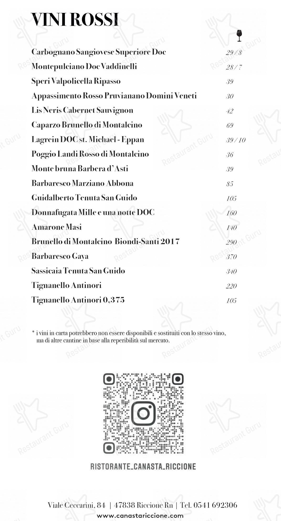 菜单 per Ristorante Canasta Riccione pizzeria