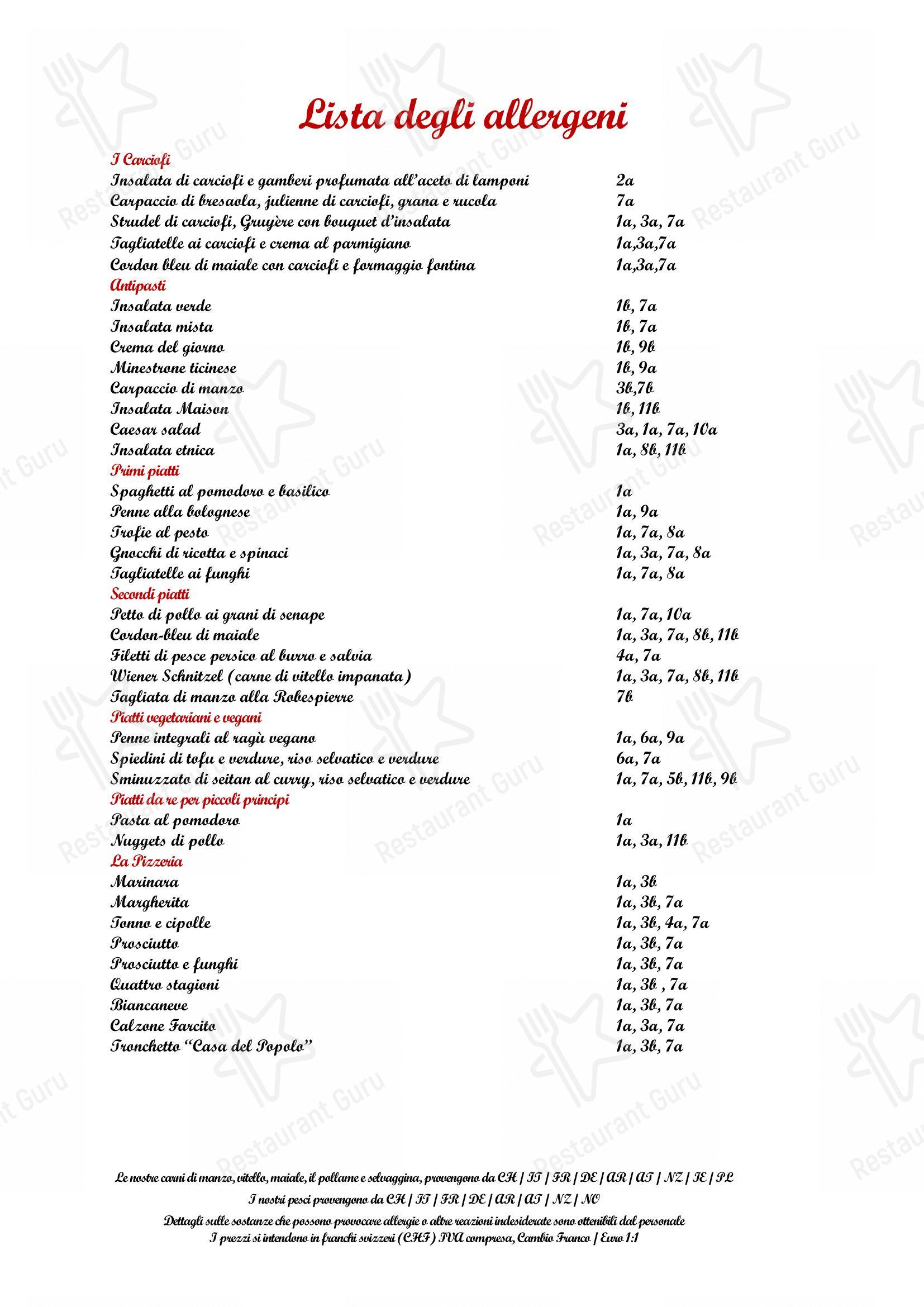 Menu bar per Ristorante Casa del Popolo ristorante