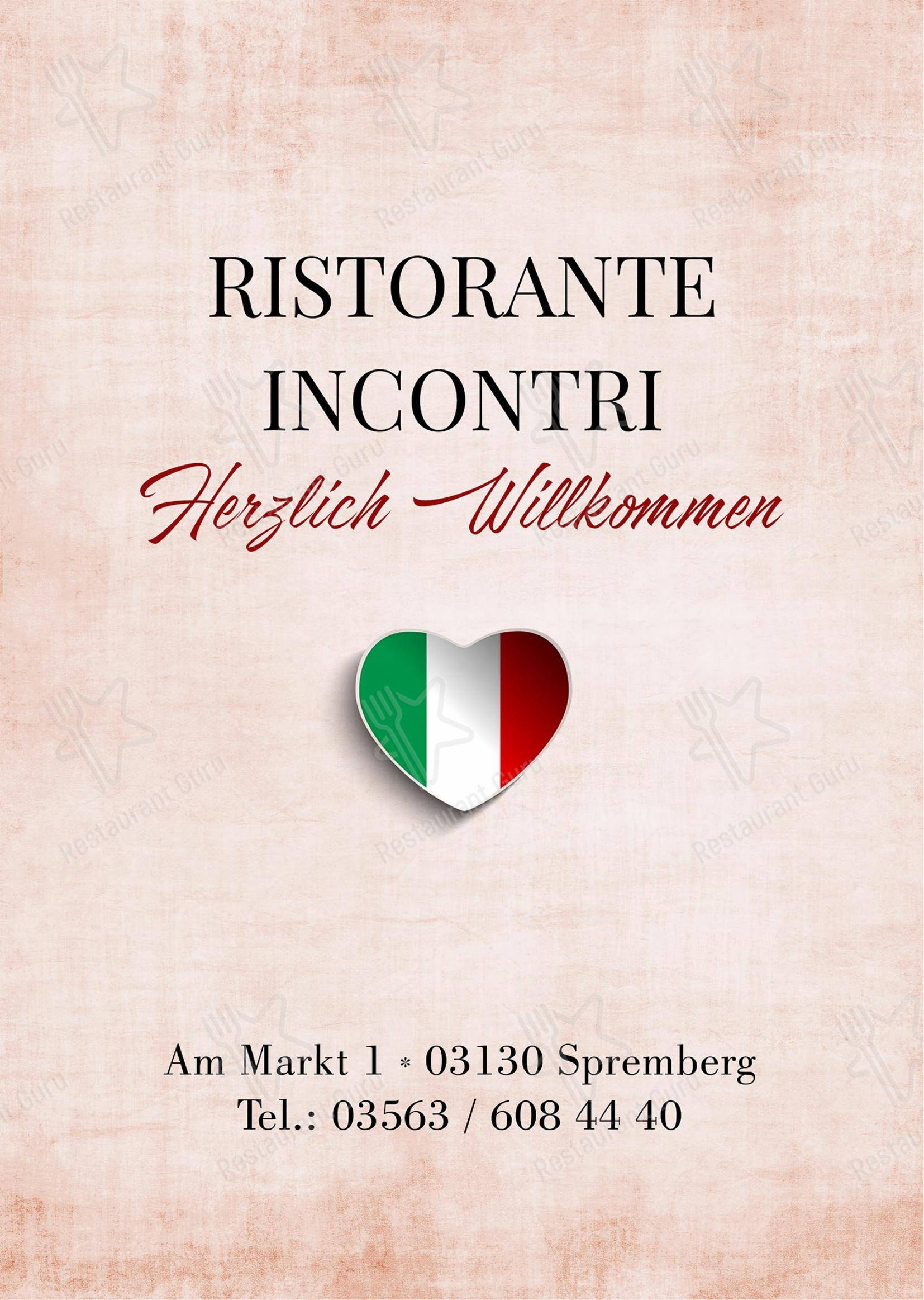 Menu pour Ristorante Incontri dans Spremberg