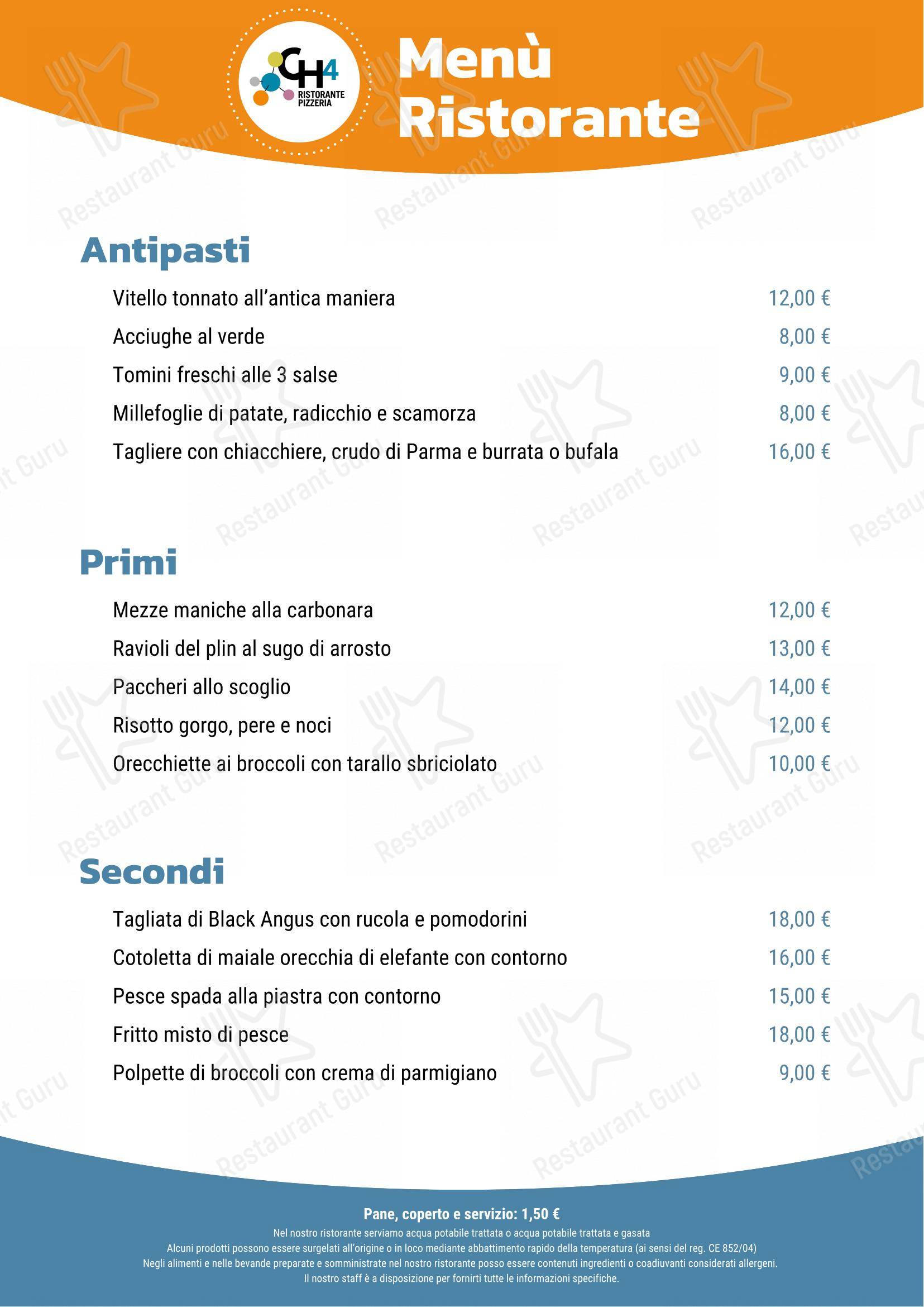 Ristorante Pizzeria Bar del CH4 Sporting Club in Torino - Menu