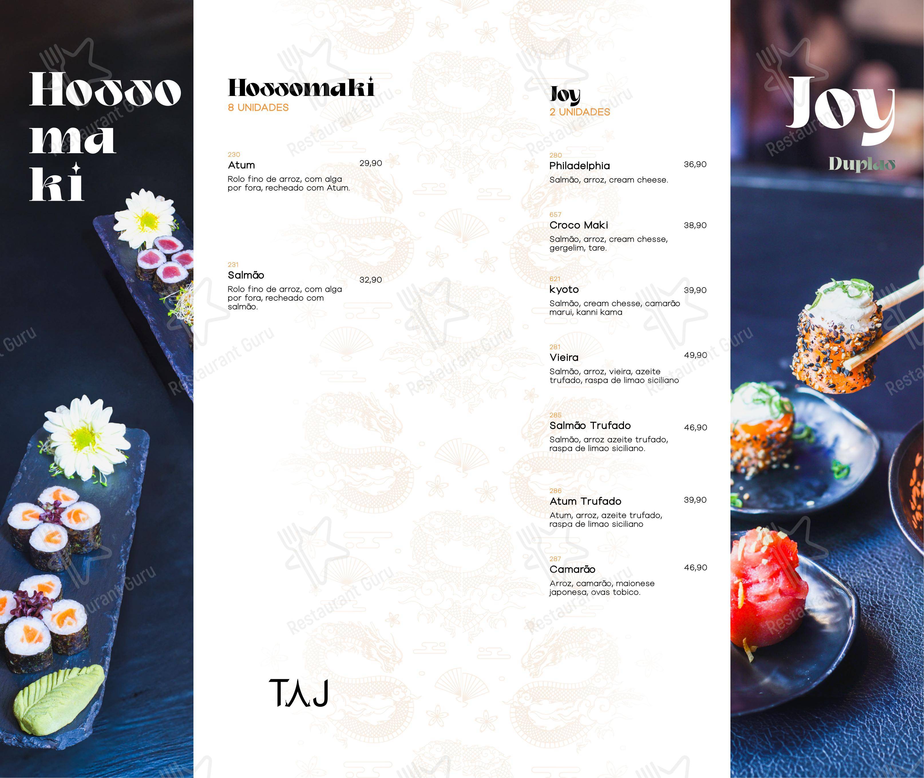Menu para TAJ Foz em Foz do Iguaçu