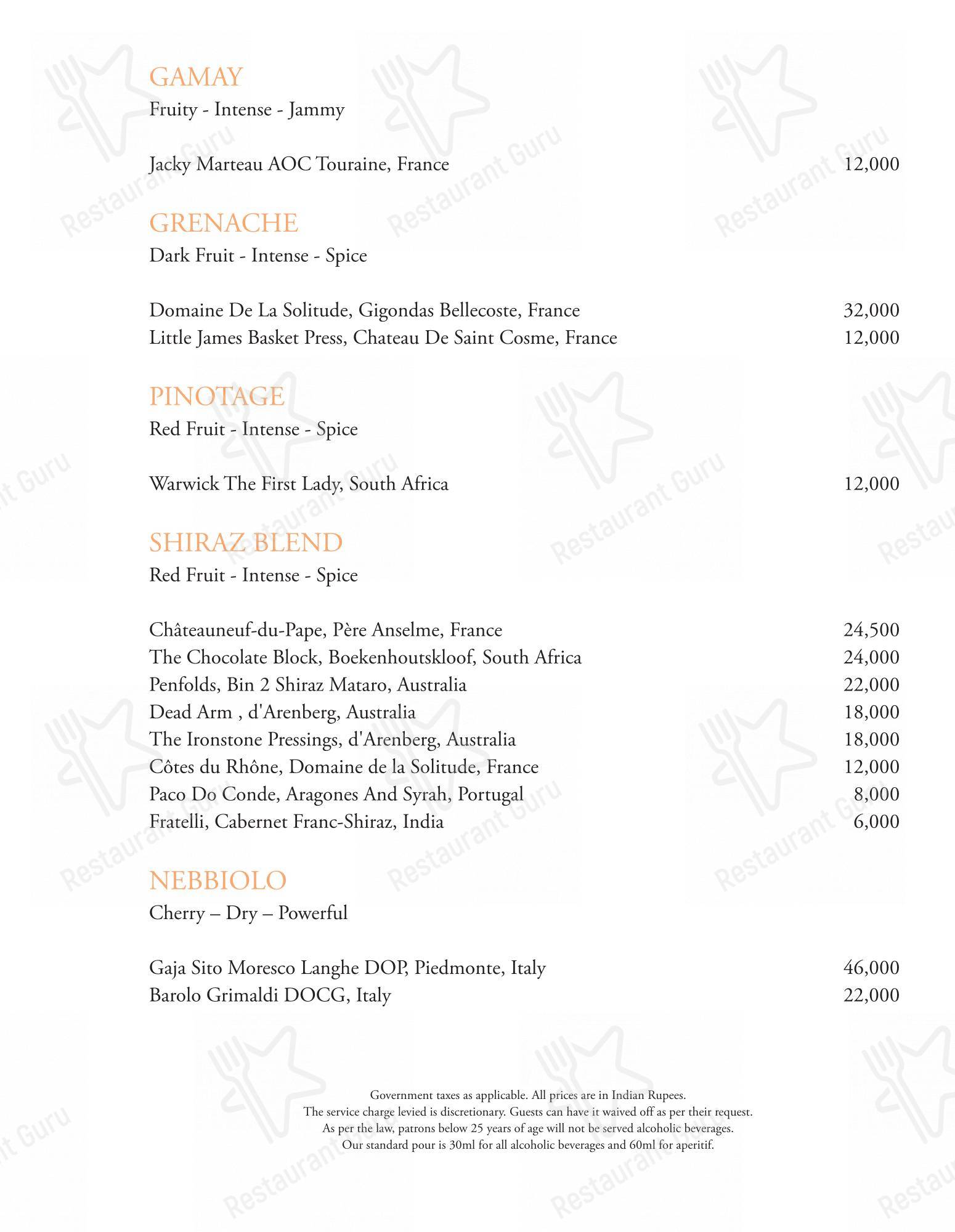 Menu bar for Tamra Restaurant in New Delhi