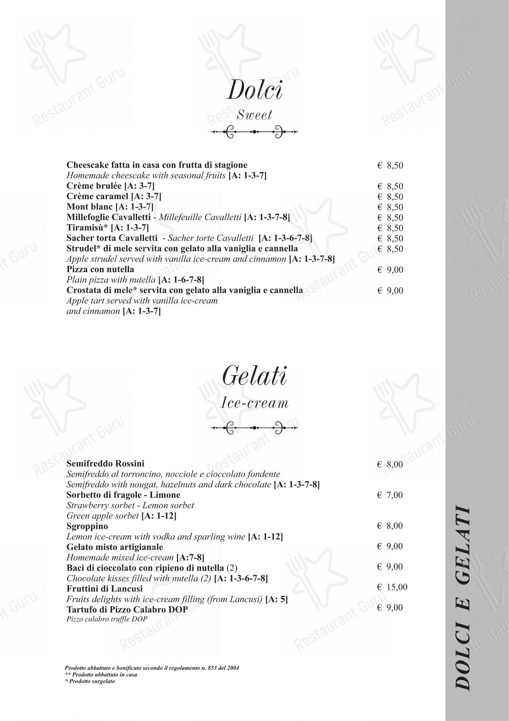 Taverna Rossini in Roma - Menu