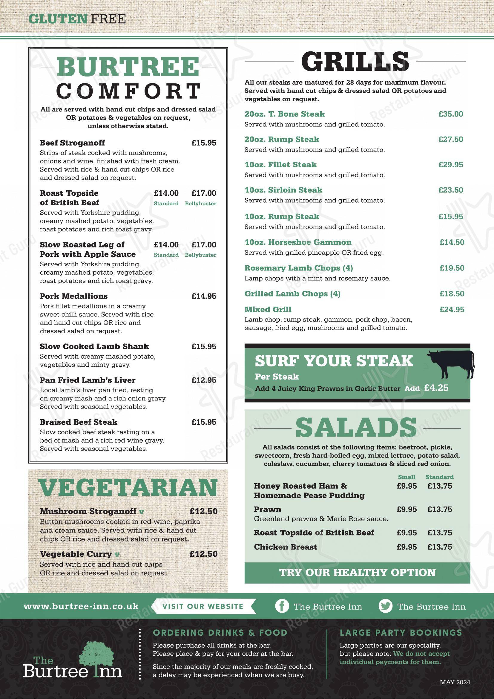 Menu at The Burtree Inn pub & bar, Darlington, Burtree Lane