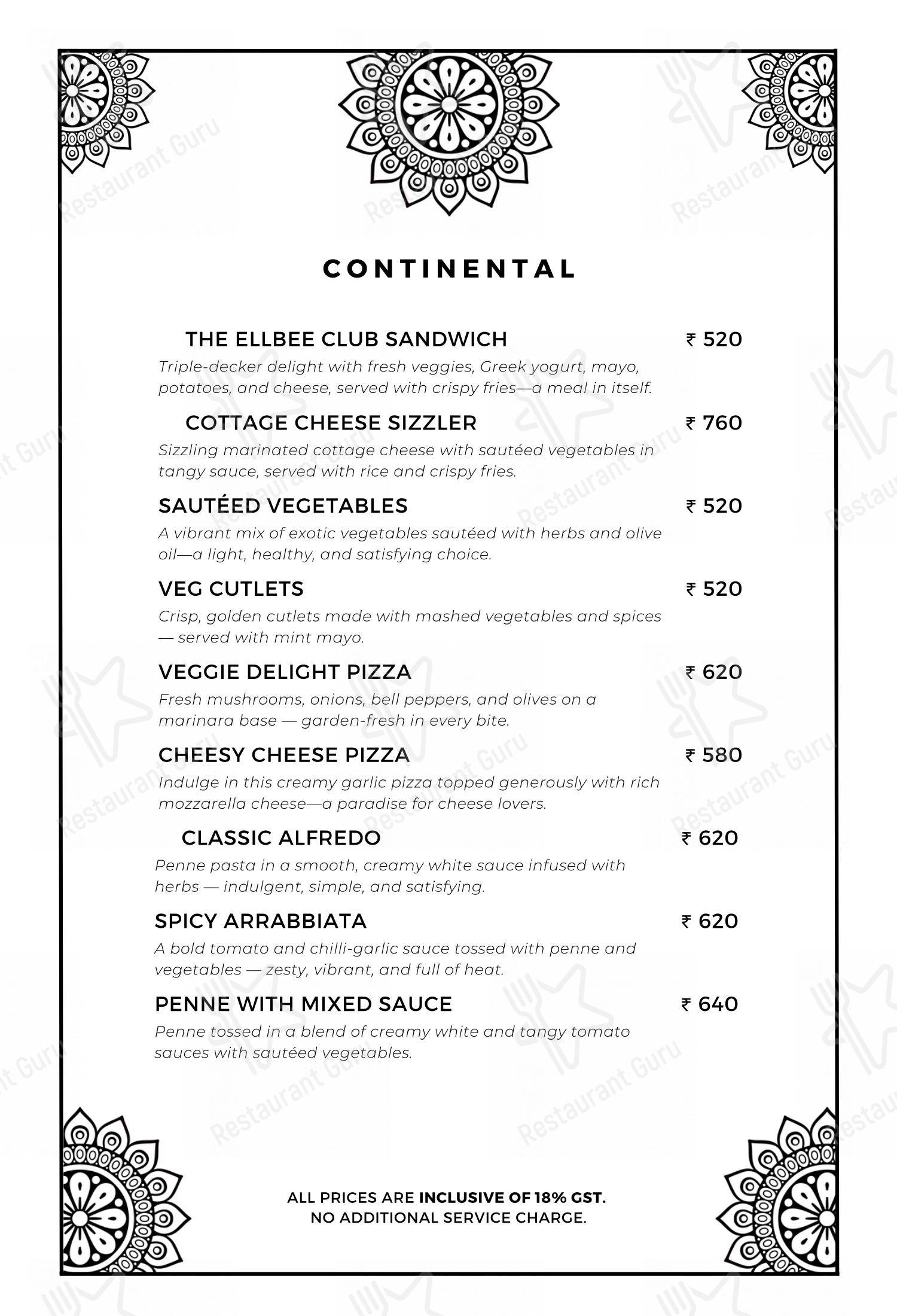 The Sitting Elephant - A Rooftop Restaurant Overlooking River Ganga - Menu