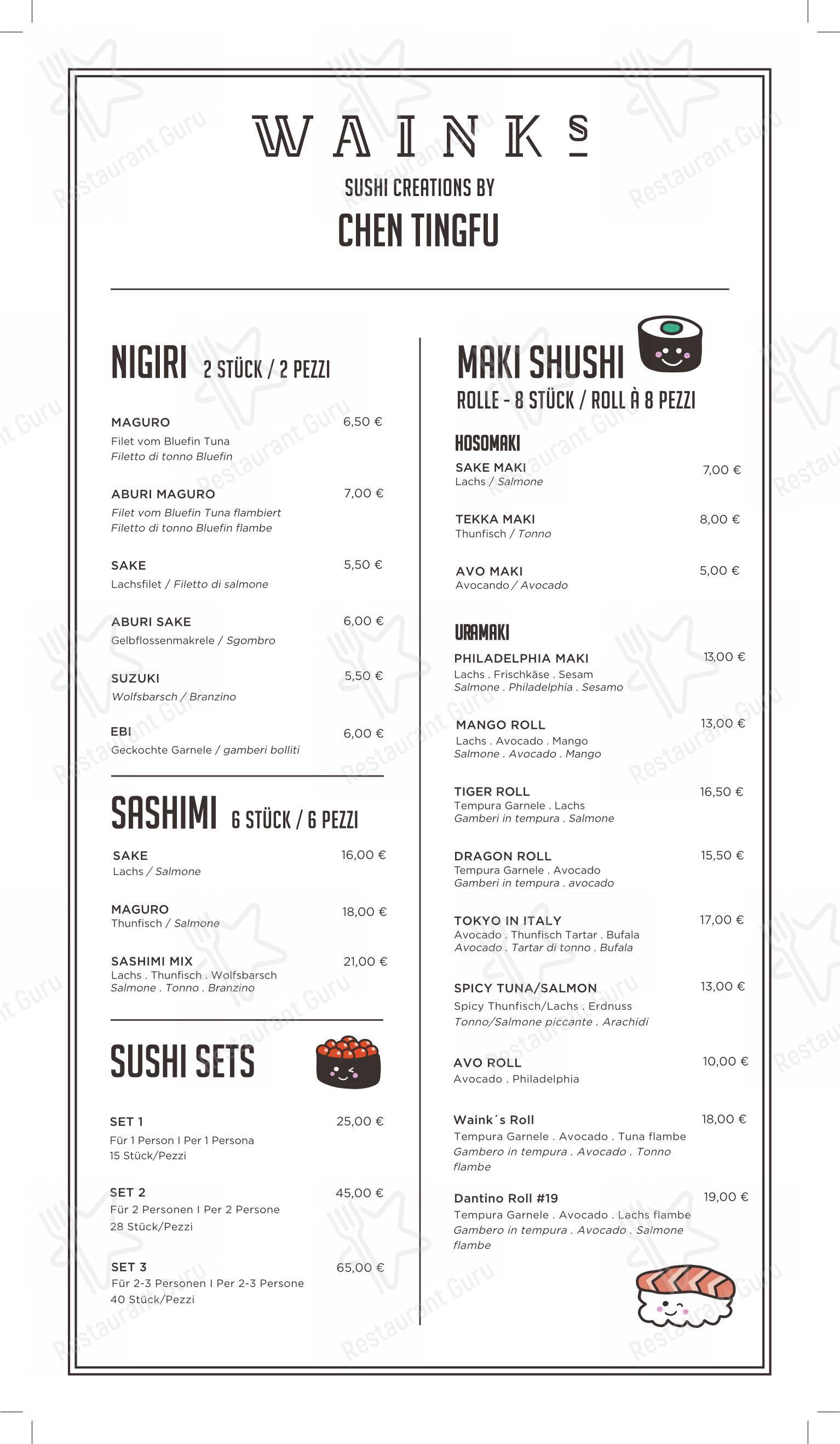 Основное меню per Waink's - Restaurant & Loungebar ristorante