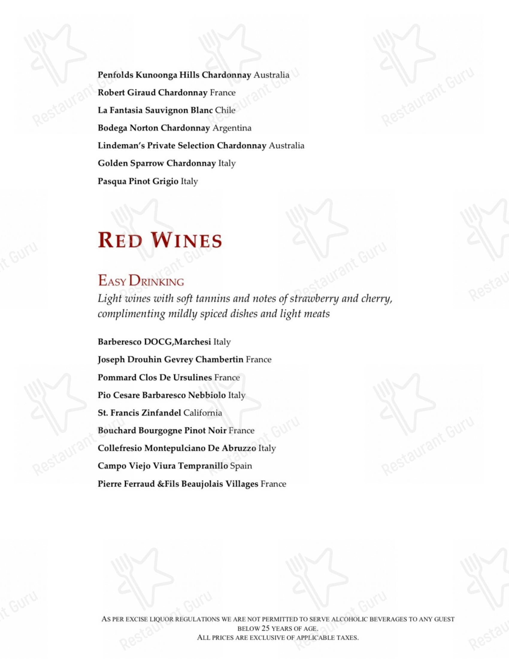 Menu bar for Zanotta - The Leela Ambience Gurugram in Gurugram