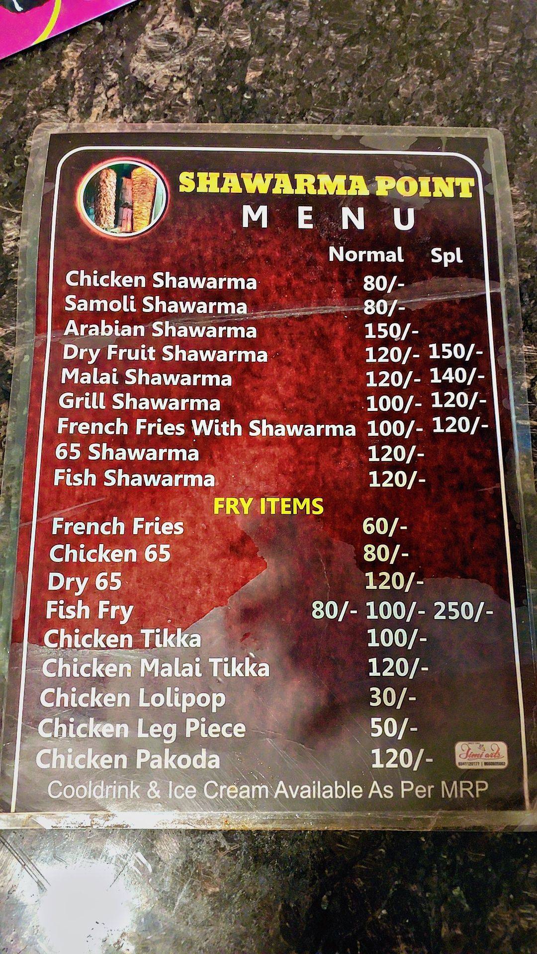 shawarma point menu