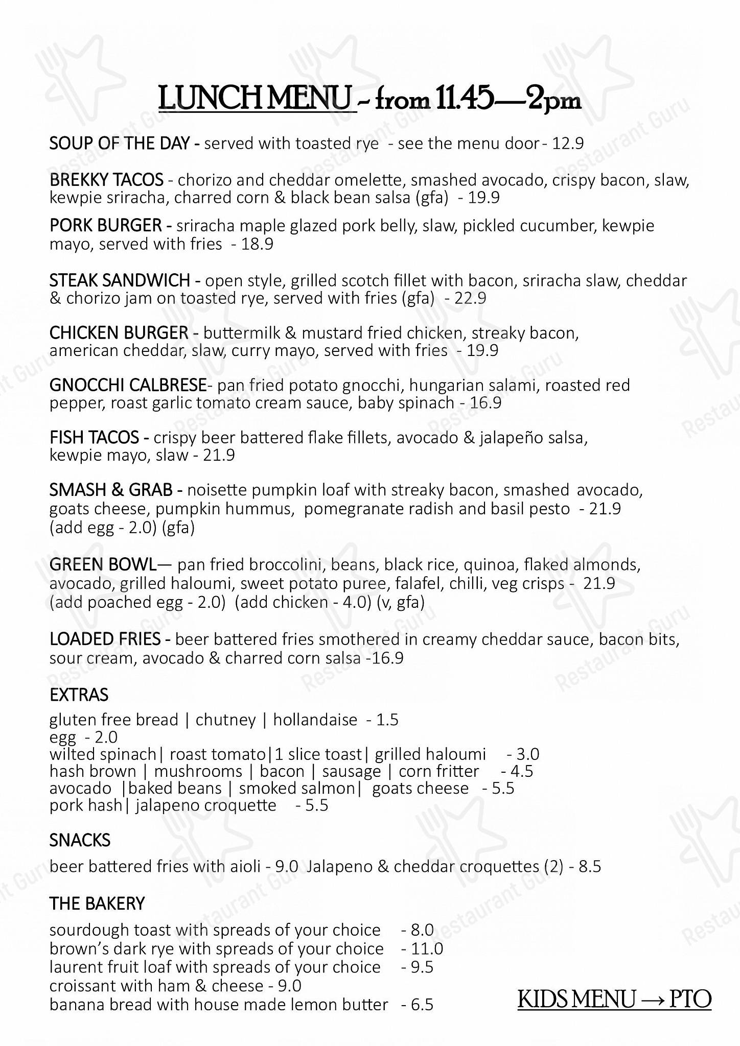 Menu at Bohemia Cafe & Bar, Warrnambool