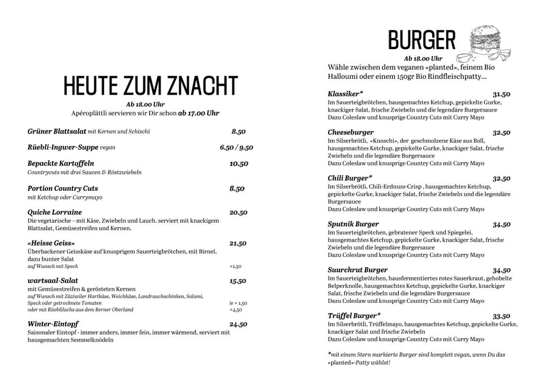 Menu di wartsaal brunch & burger restaurant 
