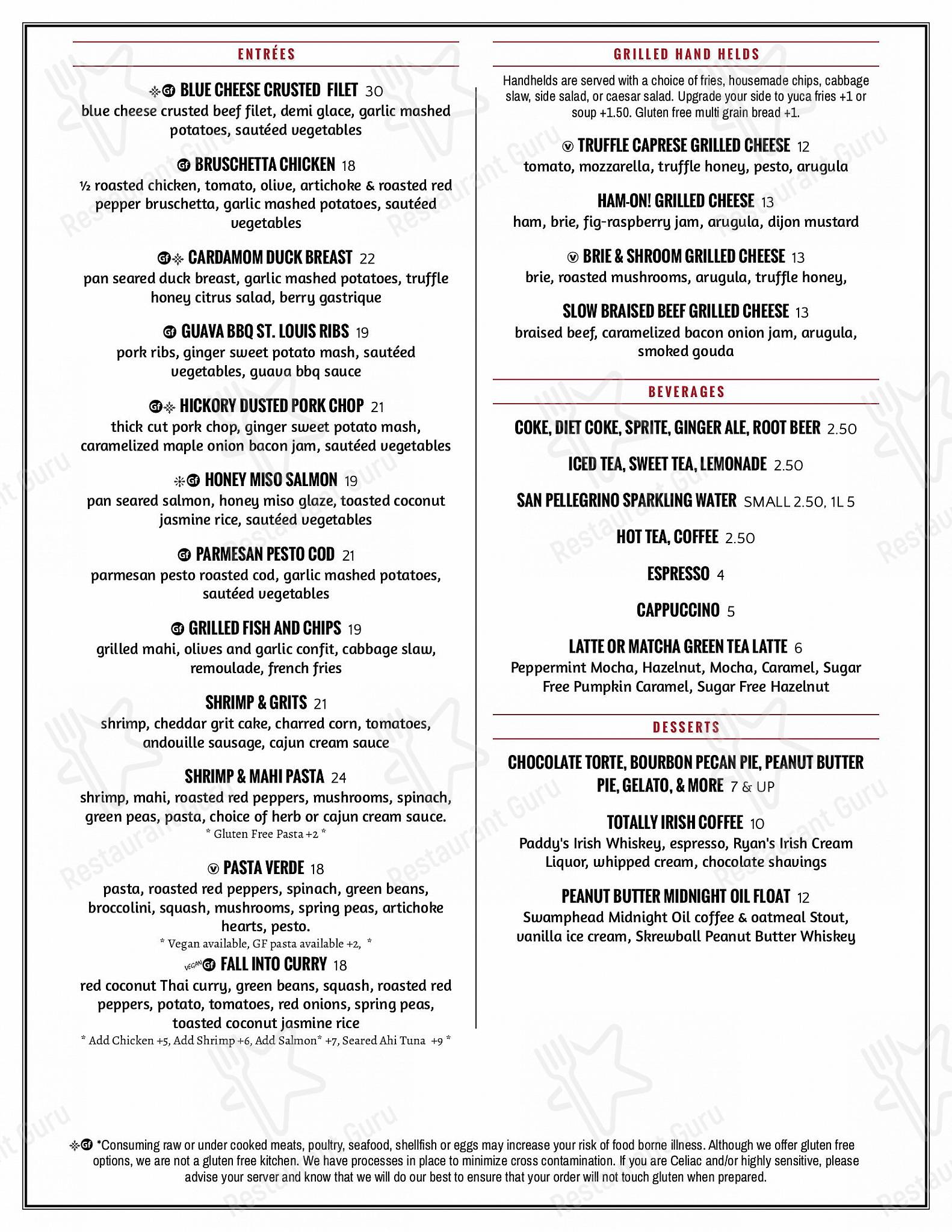 Menu at Wallace's at the Greenhouse restaurant, Homosassa