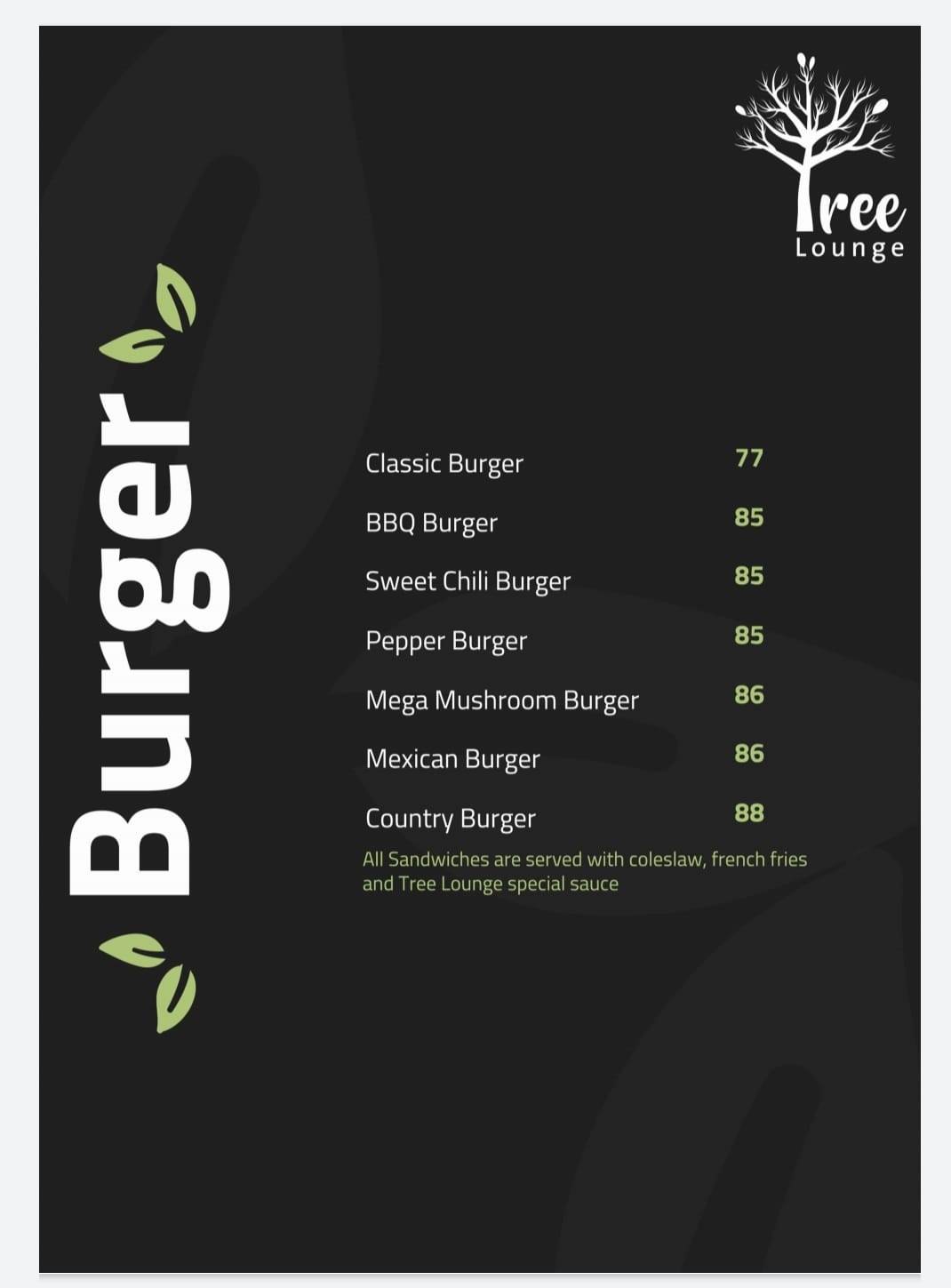 Menu at Tree Lounge Nile Branch restaurant, Egypt