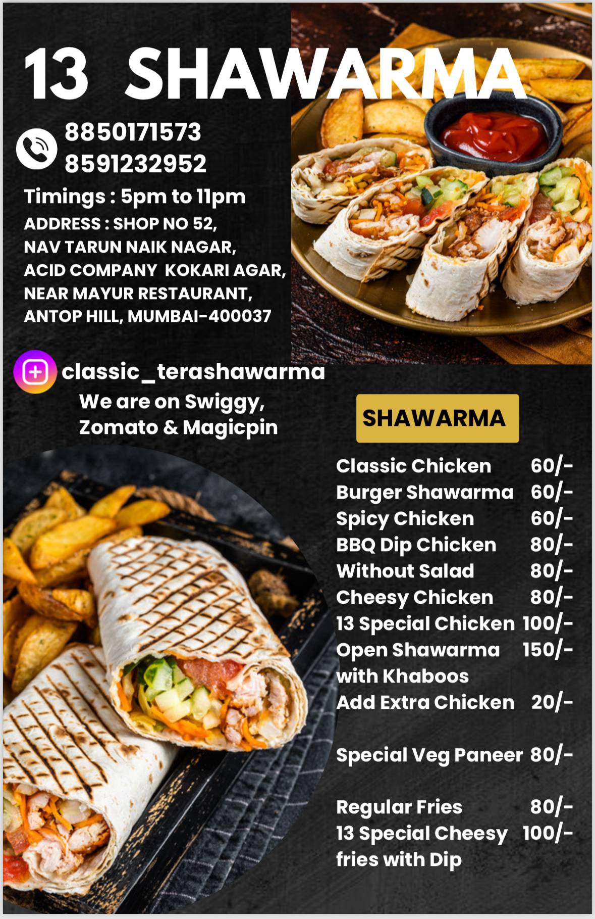 13 Shawarma menu