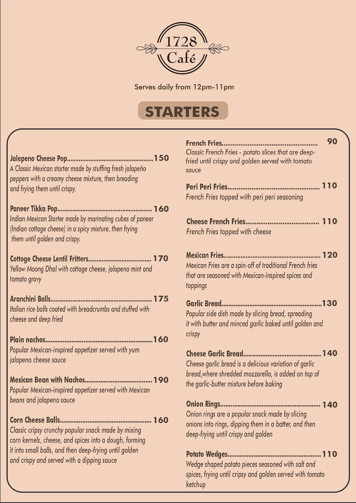 1728 Cafe menu