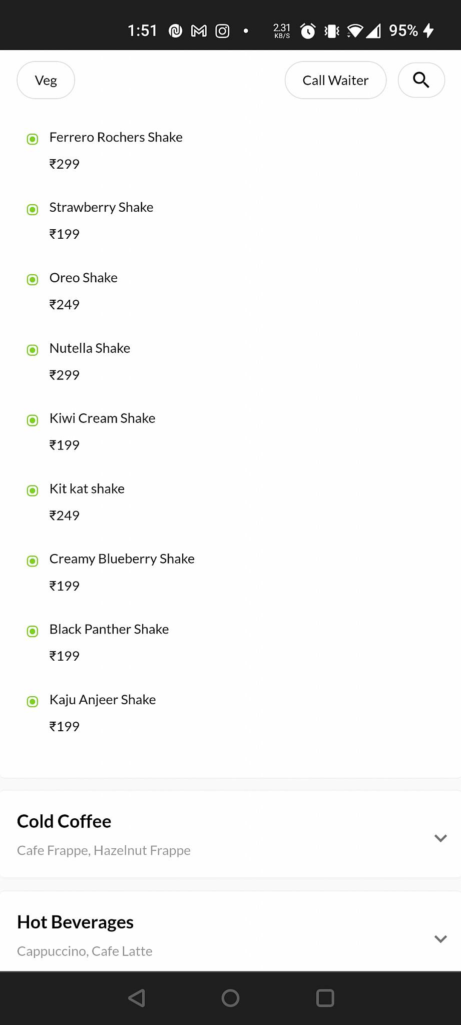 18.19 Cafe' Lounge menu