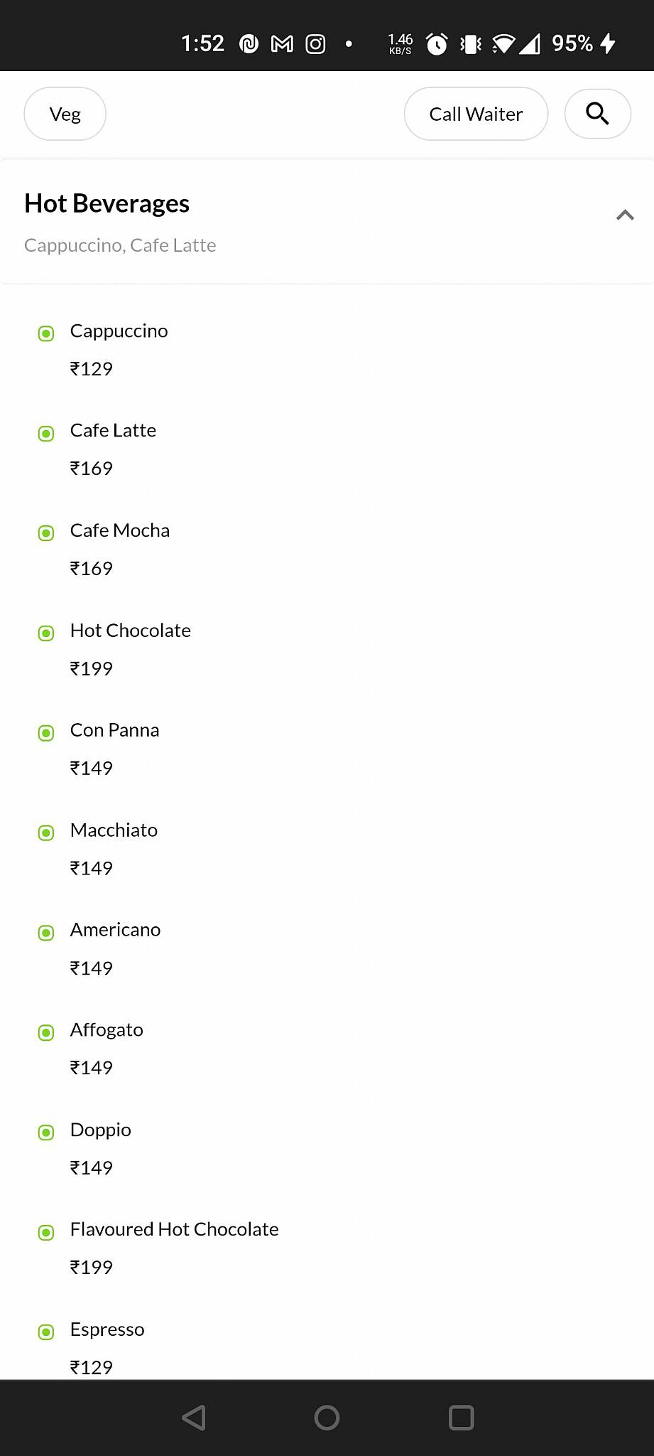 18.19 Cafe' Lounge menu
