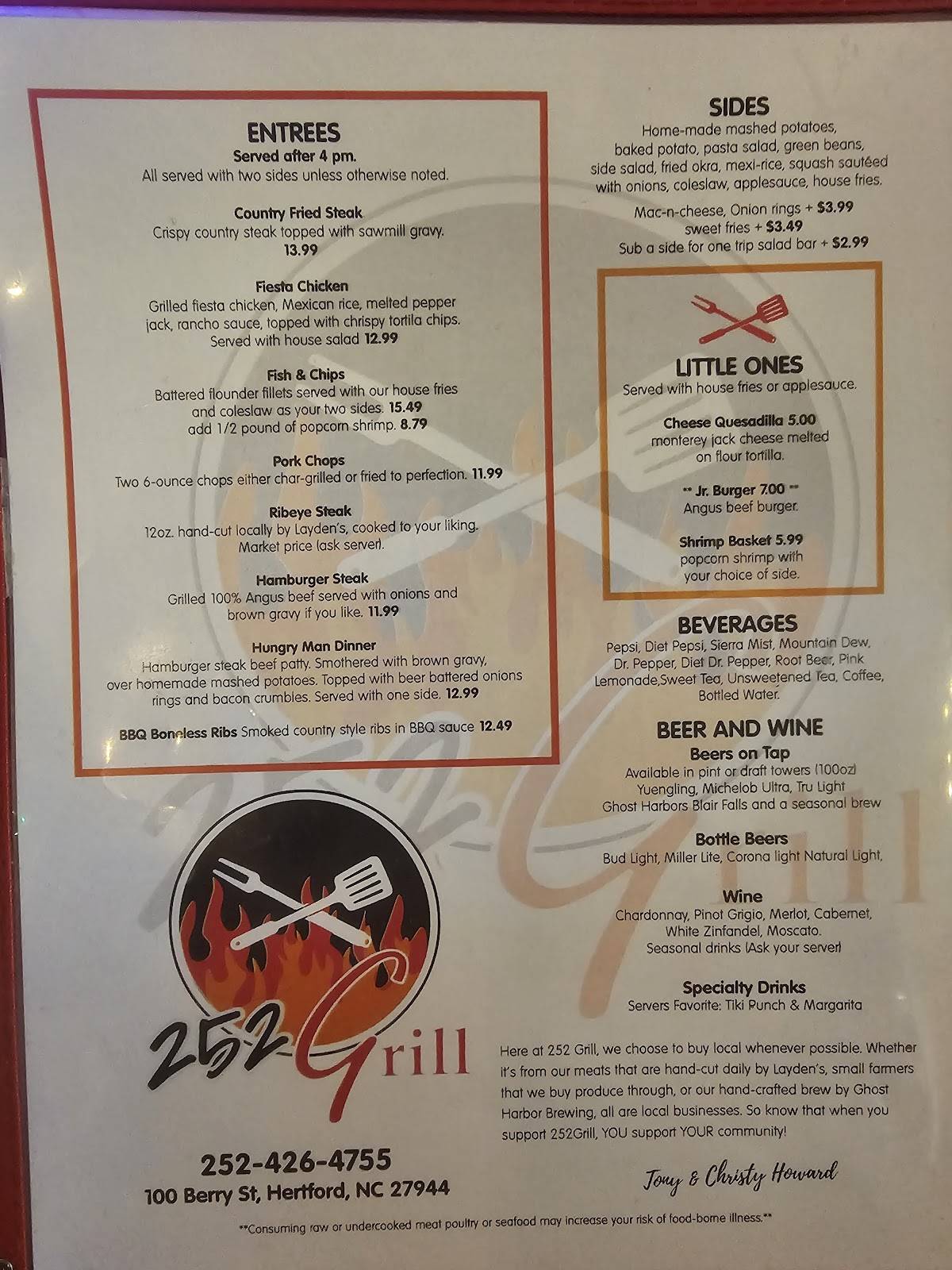 Menu at 252 Grill restaurant, Hertford