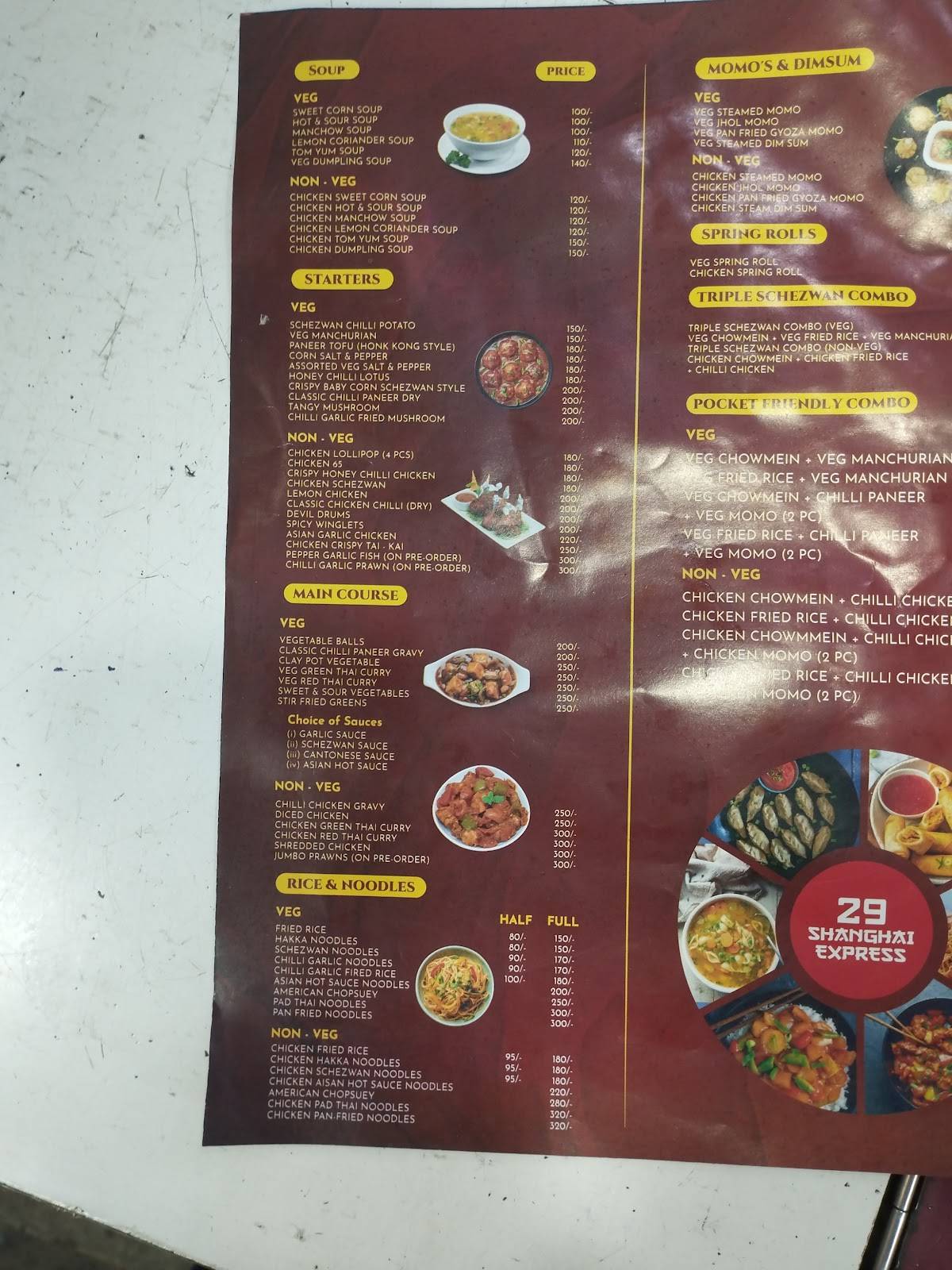 29, Shanghai Express menu