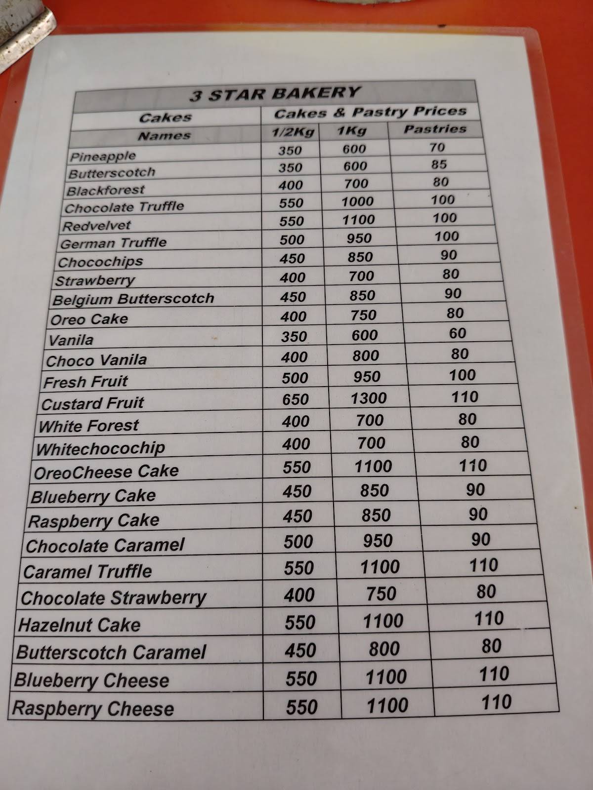 3 Star Bakery menu