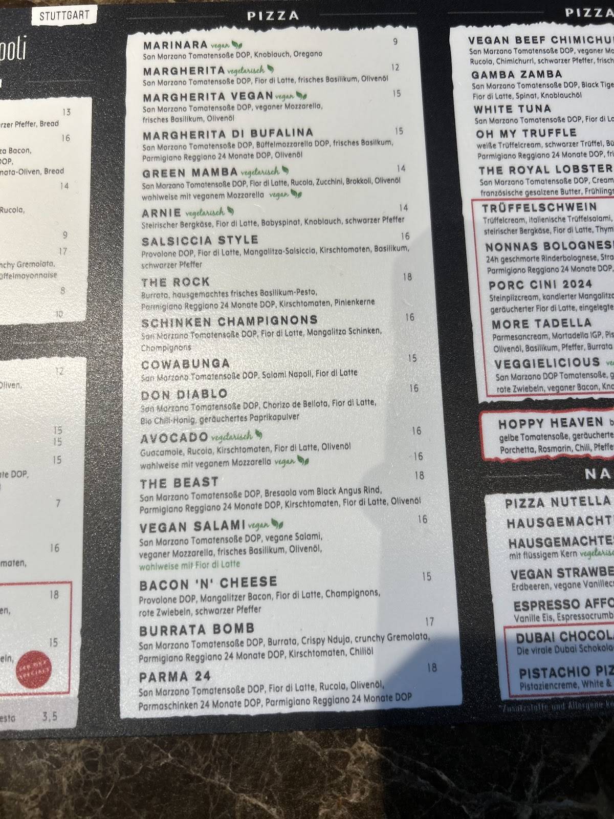 Speisekarte von 60 seconds to napoli stuttgart pizza stuttgart