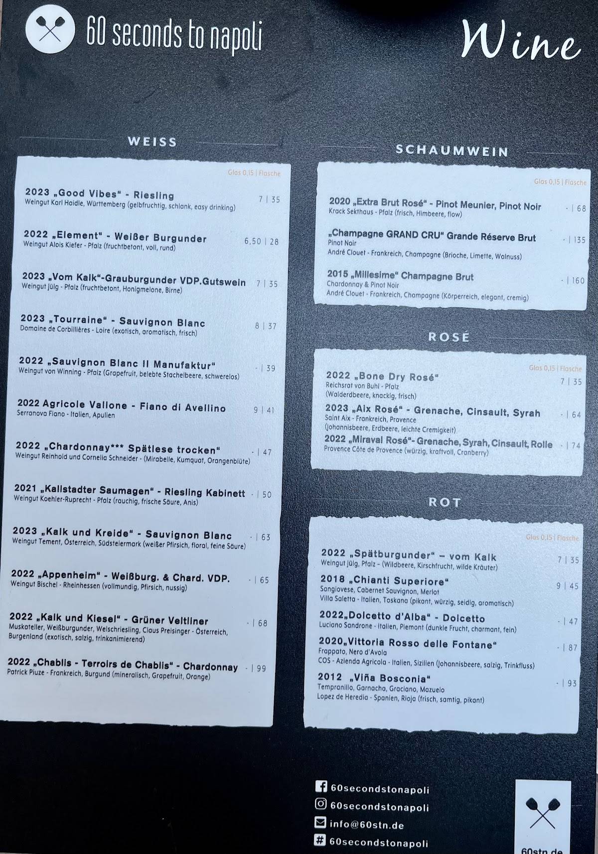 Speisekarte von 60 seconds to napoli stuttgart pizza stuttgart
