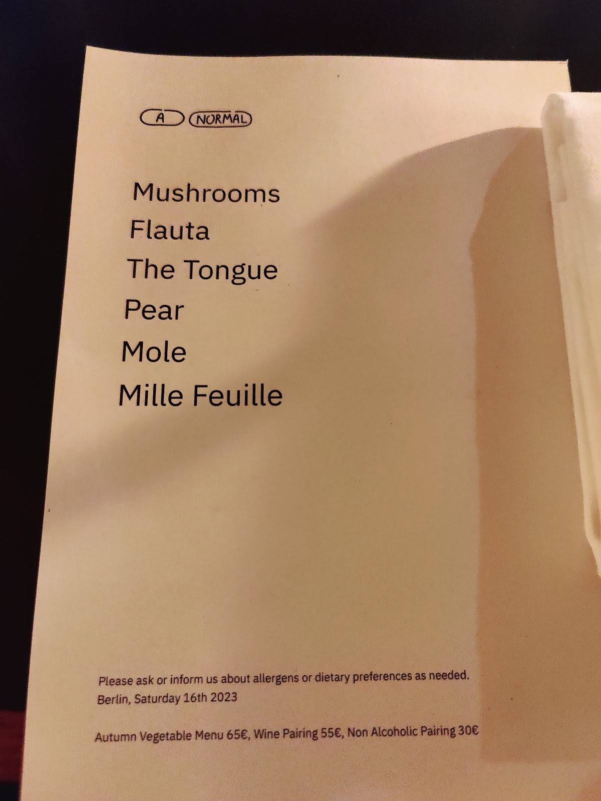 Speisekarte von A Normal restaurant, Berlin