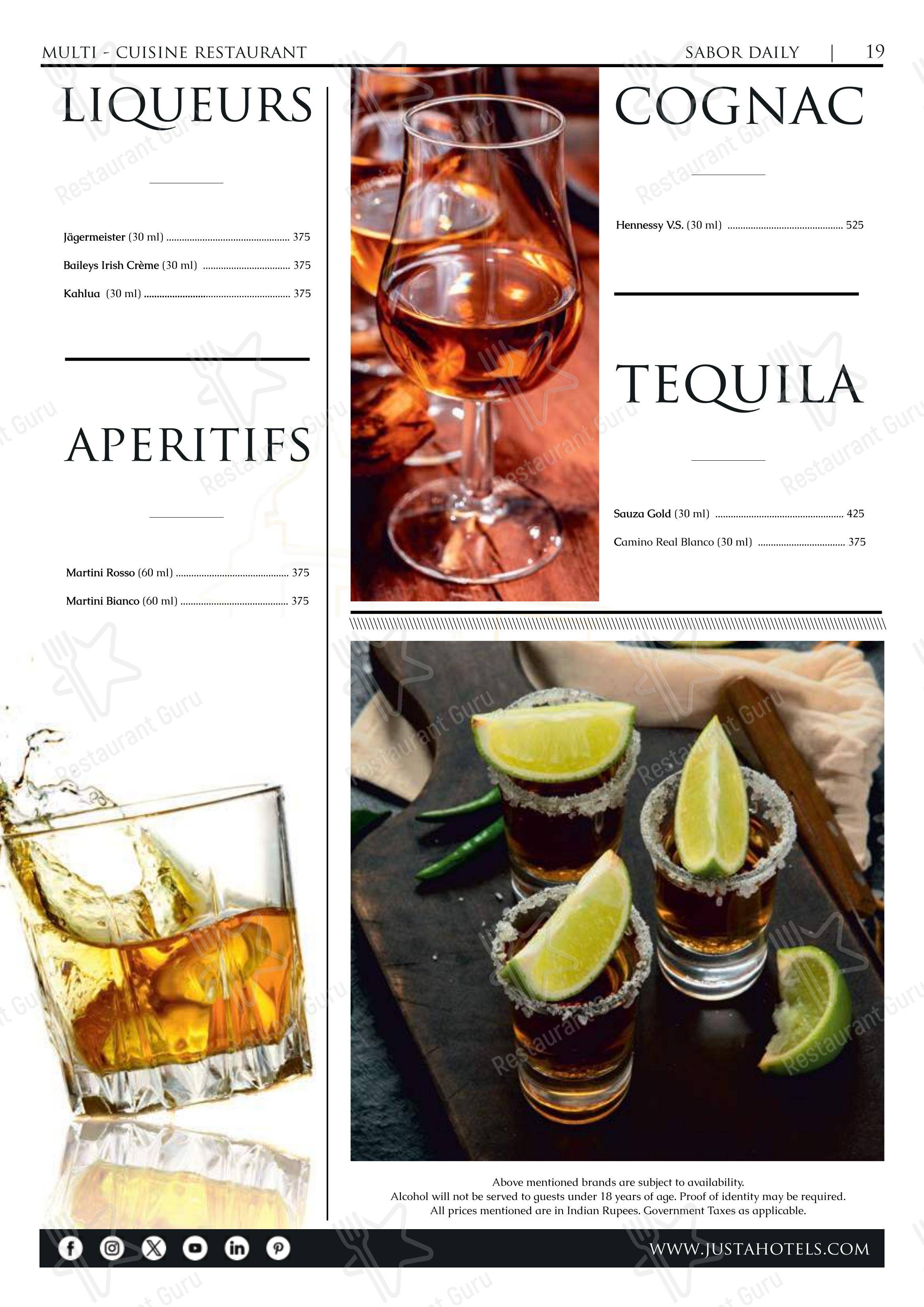 Menu for the AIR, jüSTa Sajjangarh pub & bar