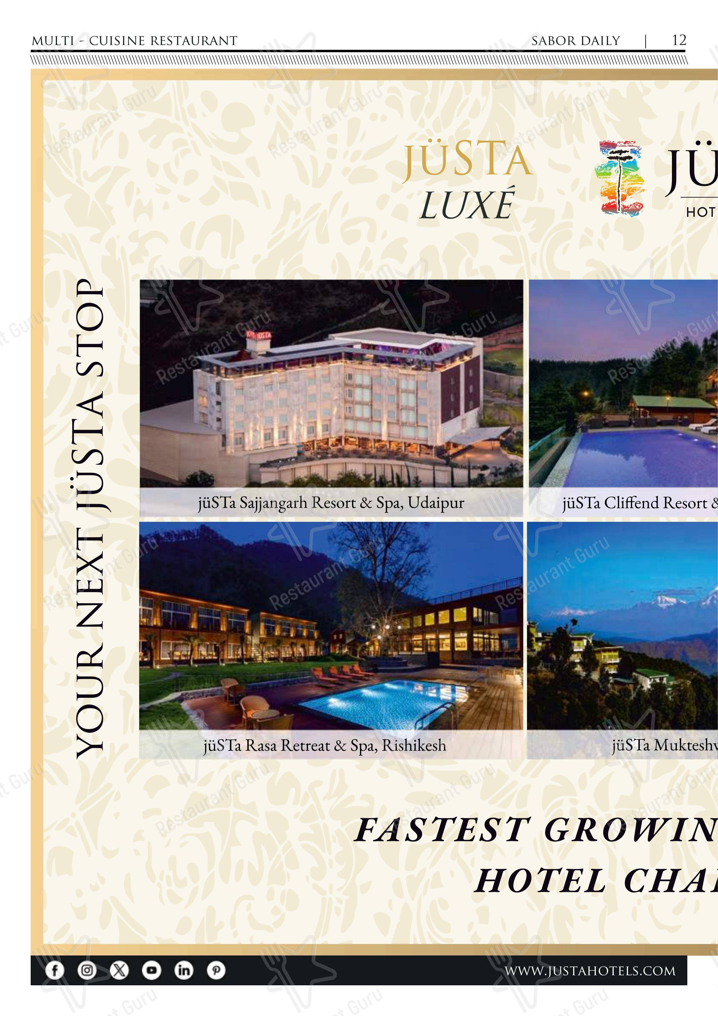 AIR, jüSTa Sajjangarh - Menu
