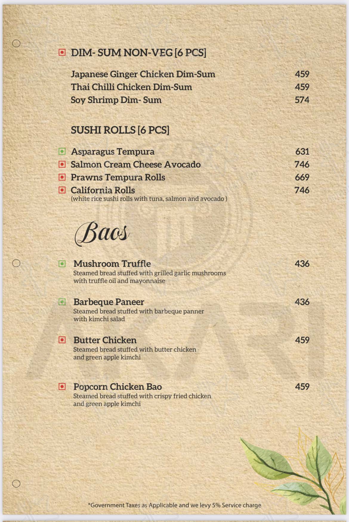 Menu for the AKARI - Lounge, Bar & Kitchen restaurant