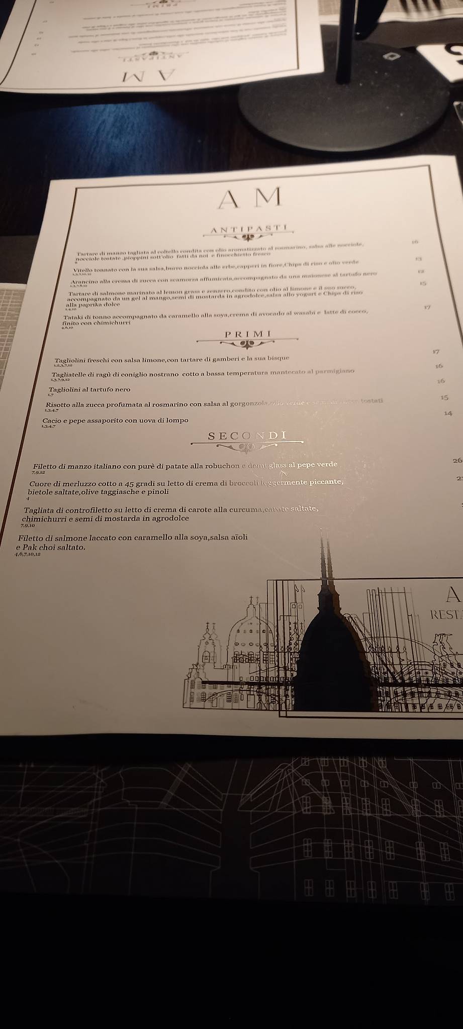 Menu di AM restaurant Ristorante nel centro di Torino 