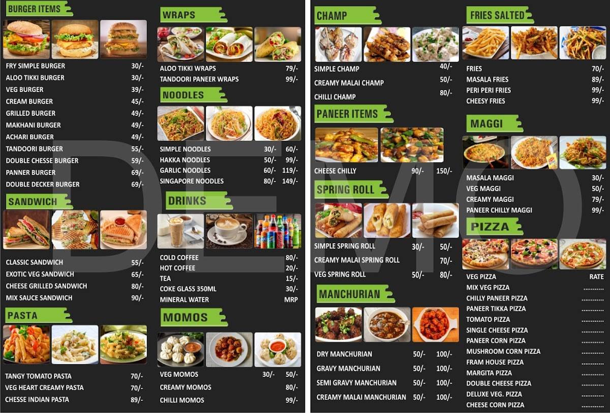 ASHU FAST FOOD AND PIZZA POINT menu