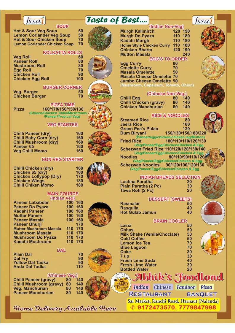 Abhik's Foodland menu