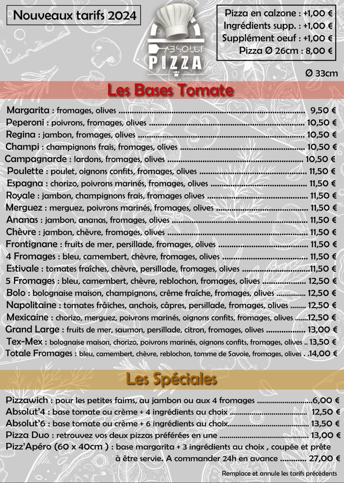 Menu de Absolut’Pizza