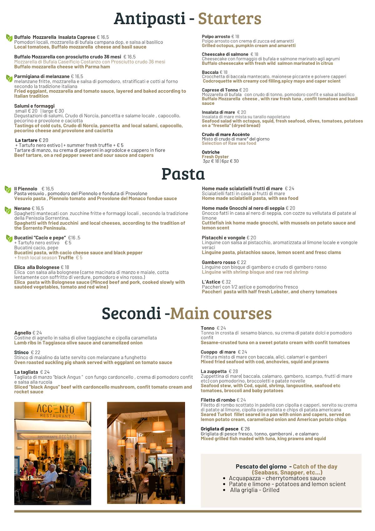 Menu di Accènto Restaurant 