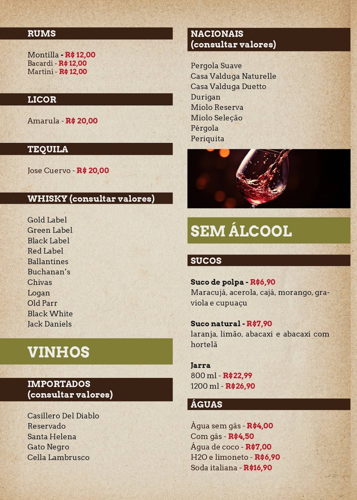 Adega da Cachaça cardápio