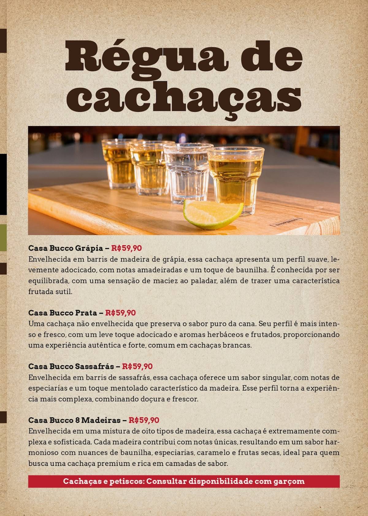 Adega da Cachaça cardápio