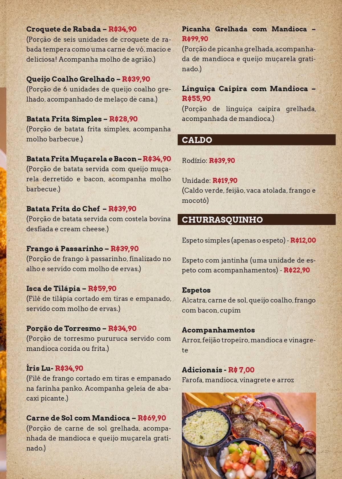 Adega da Cachaça cardápio