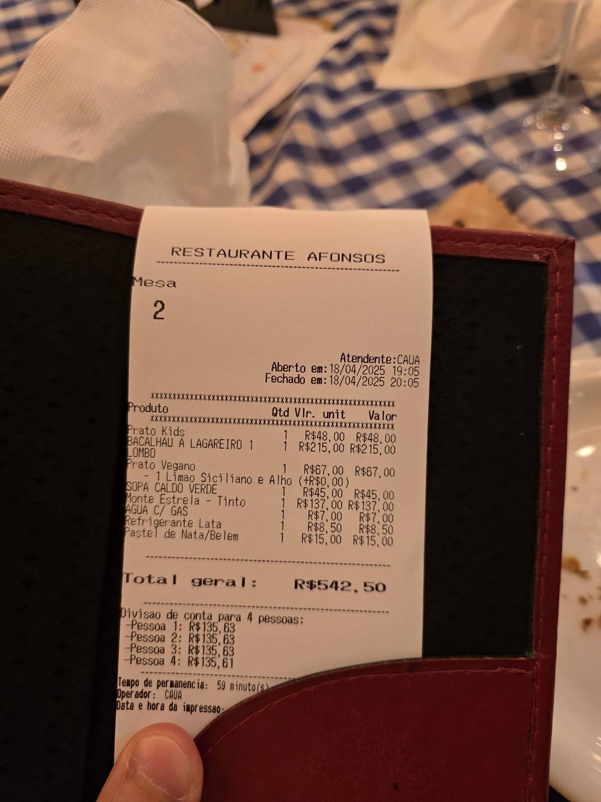 Afonso's cardápio