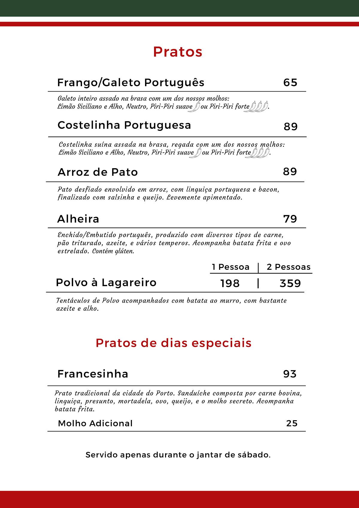 Afonso's cardápio