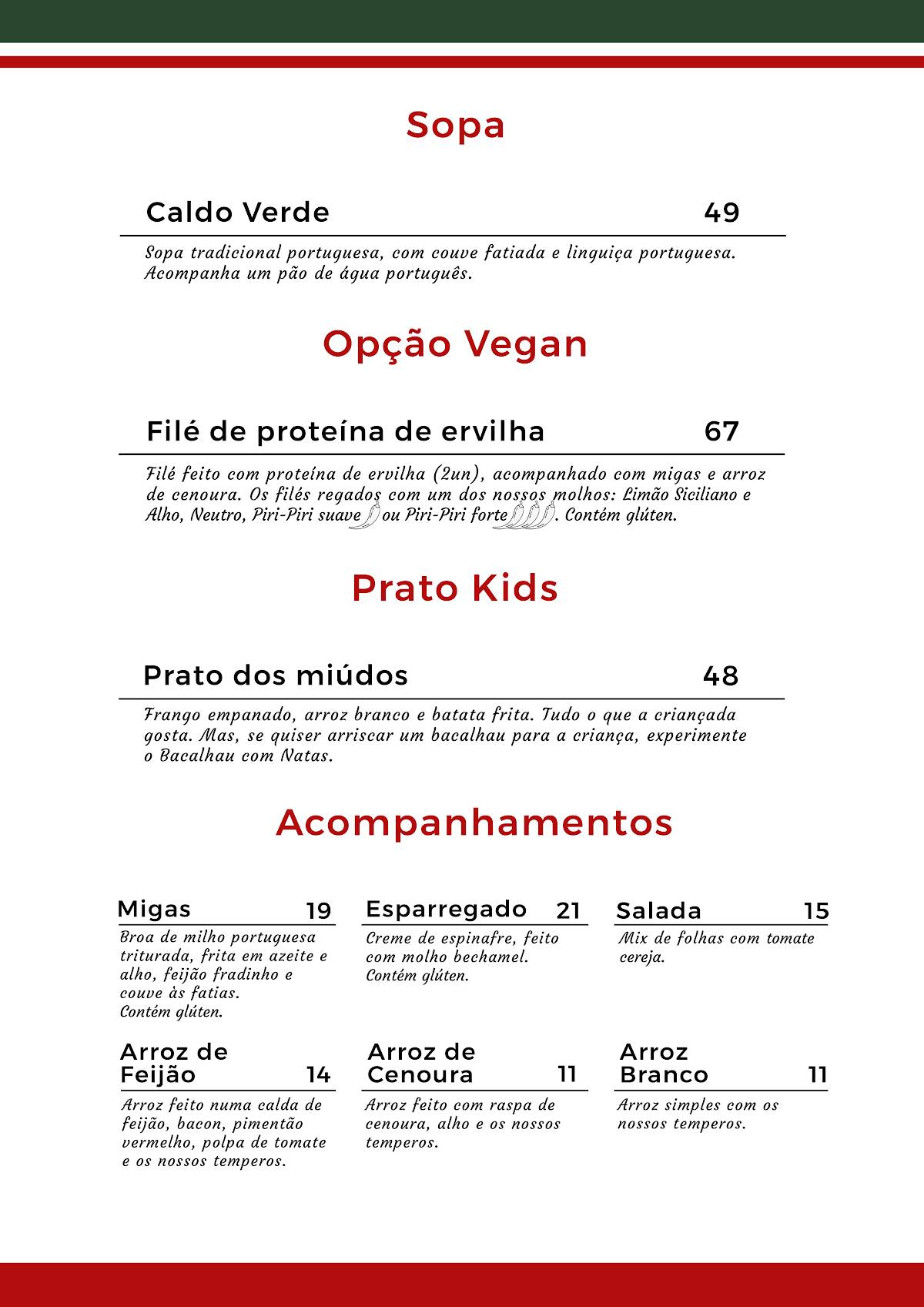 Afonso's cardápio