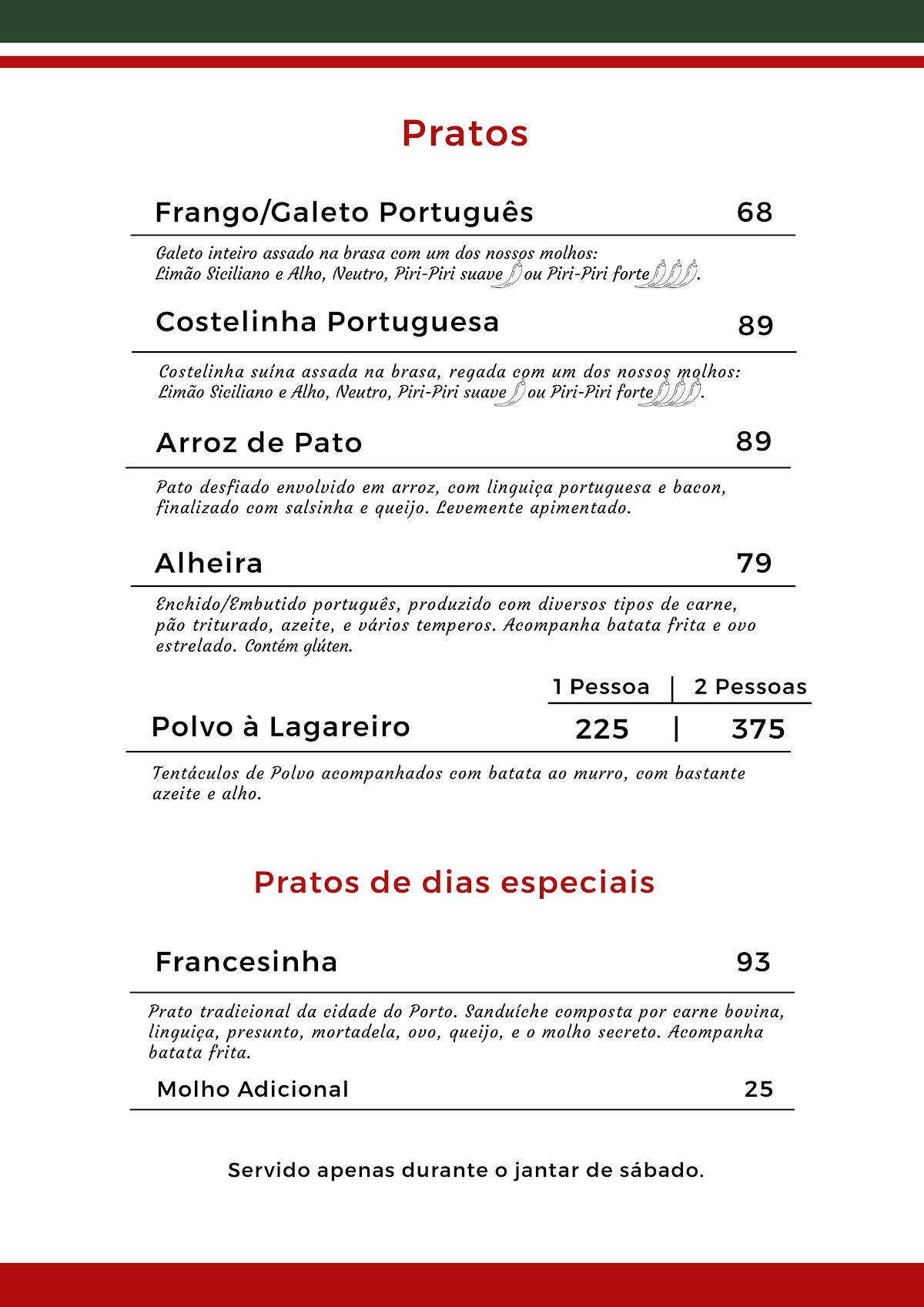 Afonso's cardápio