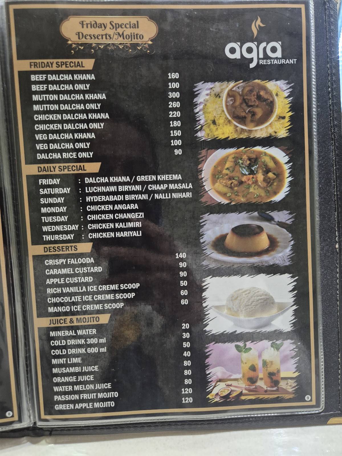 Agra Restaurant menu