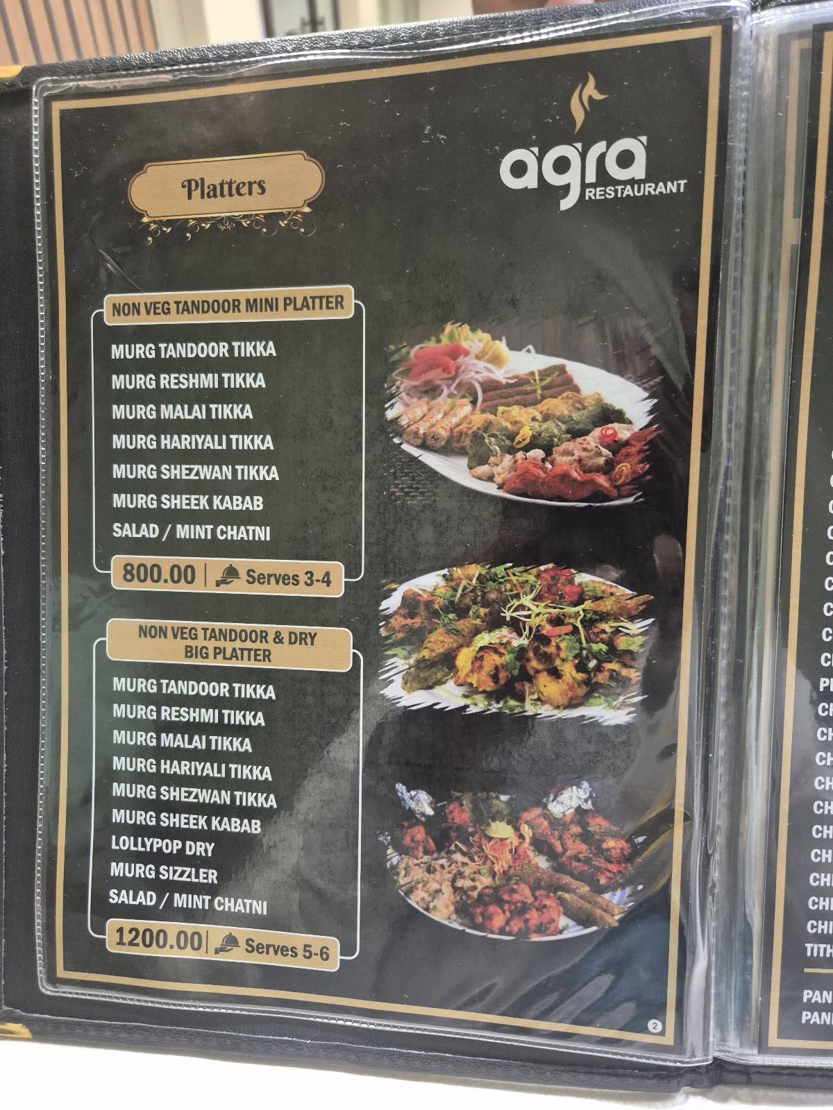 Agra Restaurant menu
