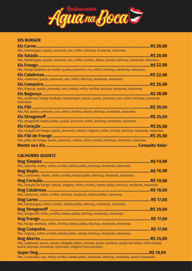 Menu em Água na Boca pub & Bar, Rio Pardo