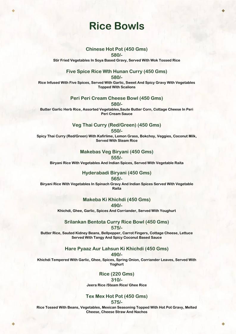 The House of Makeba - Veg Restaurant in Bhat, Ahmedabad menu