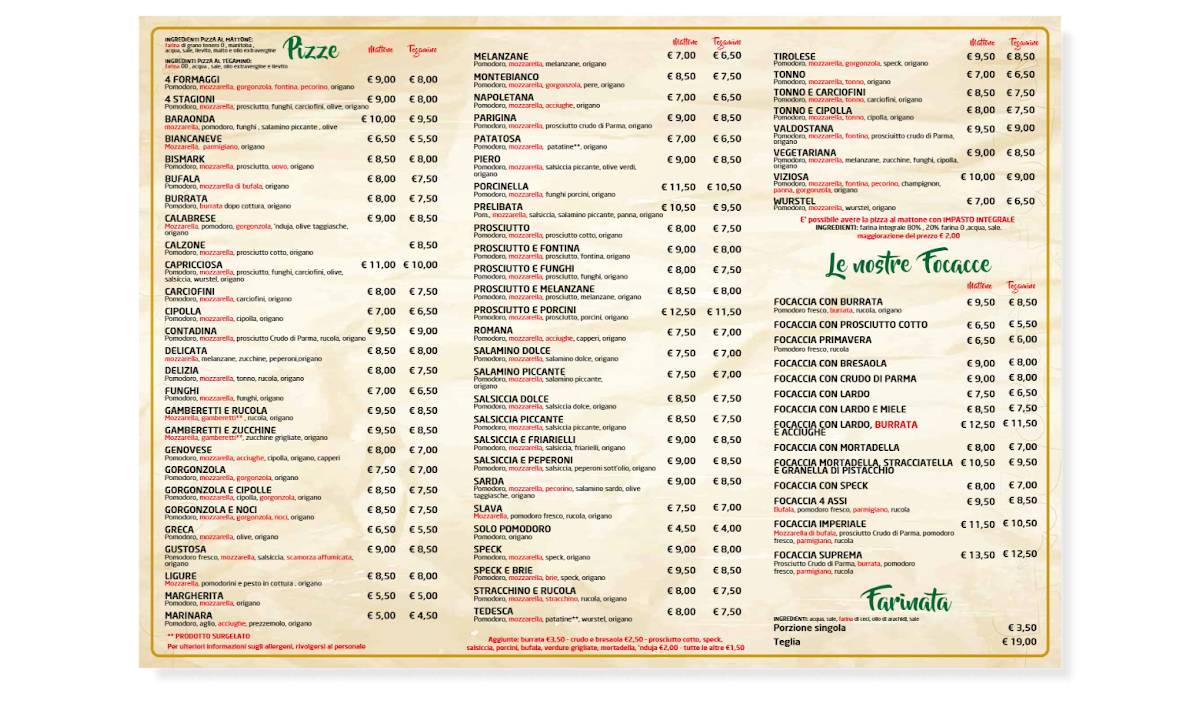 Menu di Pizzeria ai 4 Assi 