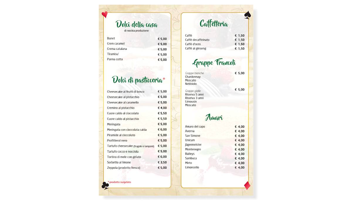 Menu di Pizzeria ai 4 Assi 