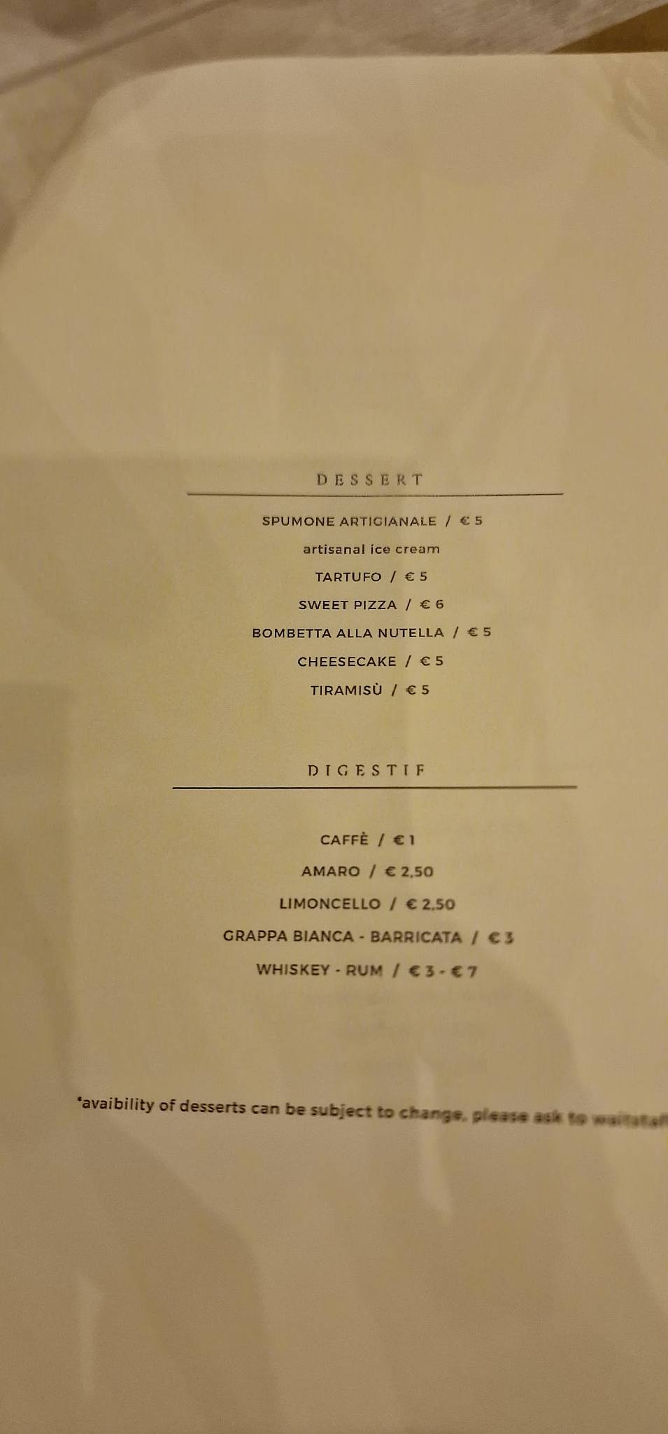 Menu di Ai Campi Trattoria Casareccia Pizzeria 